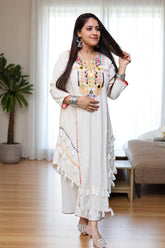 Ravishing White Khadi Cotton Embroidery Work Co-ord Set